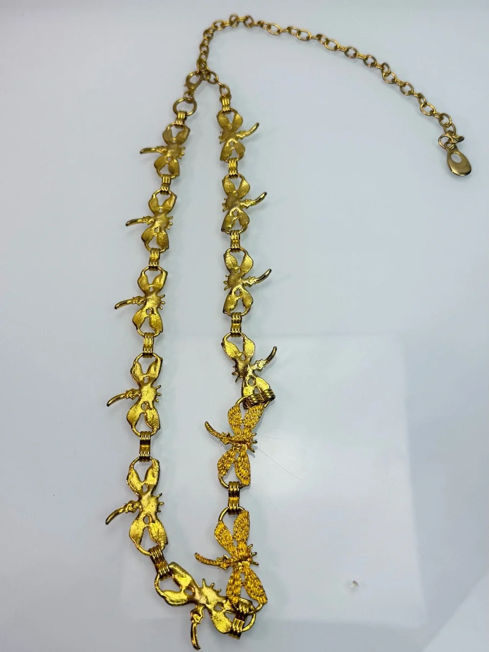 Vintage Gold Tone Necklace Dress Belt Dragonfly Adjustable Chain
